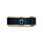 wedding bands for partners – gold & blue tungsten soda cup straw wedding band