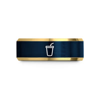 wedding bands for partners – gold & blue tungsten soda cup straw wedding band