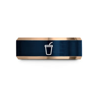 unique couple ring ideas – rose gold & blue tungsten soda cup straw wedding band