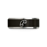 custom engraved couple rings – black & grey tungsten steel pipe wedding band