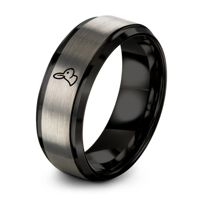 Rabbit – Tungsten Wedding Band, 8 mm, Black, Grey Comfort-Fit Unisex