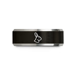 unique couple anniversary rings – black & silver tungsten rabbit wedding band