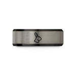 engraved couple rings present – black & silver tungsten rabbit wedding band