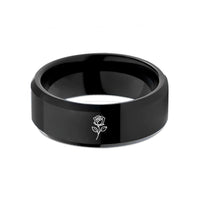 unique anniversary present ideas – black tungsten single rose wedding band