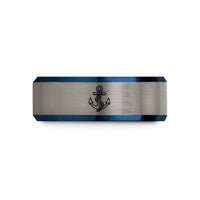 romantic presents for girlfriend – black & blue & grey tungsten navy anchor wedding band