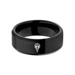 custom engraved rings – black tungsten crow skull wedding band