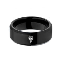 custom engraved rings – black tungsten crow skull wedding band