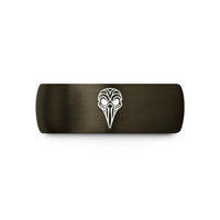 custom engraved rings – gunmetal & black tungsten crow skull wedding band