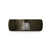 romantic presents for her – gunmetal & blue tungsten london skyline wedding band