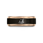 best anniversary rings – black & rose gold tungsten alpine hat feather wedding band