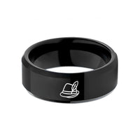 best anniversary rings – black tungsten alpine hat feather wedding band