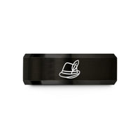 unique promise band – black tungsten alpine hat feather wedding band