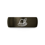 unique promise band – gunmetal & rose gold tungsten alpine hat feather wedding band