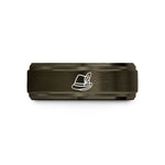 couples wedding band – gunmetal & rose gold tungsten alpine hat feather wedding band