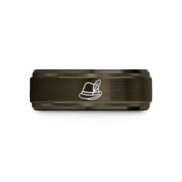 couples wedding band – gunmetal & rose gold tungsten alpine hat feather wedding band