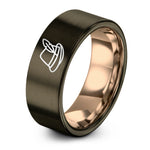 best anniversary rings – gunmetal & rose gold tungsten alpine hat feather ring