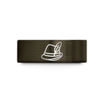 couples wedding band – gunmetal & rose gold tungsten alpine hat feather wedding band
