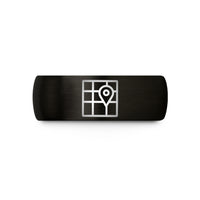 anniversary present for couples – black tungsten map grid ticks wedding band