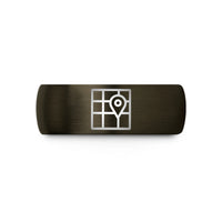 tungsten band for couples – gunmetal & black tungsten map grid ticks wedding band