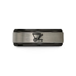 engraved rings for men – black & gray tungsten grain cart wedding band