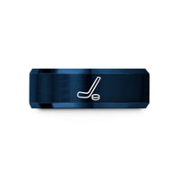 custom engraved ring men – black & blue tungsten hockey stick puck wedding band