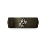 custom engraved rings men – gunmetal & black tungsten rearing horse wedding band