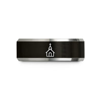 anniversary presents for him – black & silver tungsten church silhouette wedding band