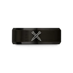 couples tungsten wedding band – black tungsten crossed stakes wedding band