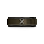 men’s anniversary tungsten ring – gunmetal & black tungsten crossed stakes wedding band