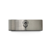 women’s tungsten wedding bands – black & silver tungsten poppy single bloom wedding band