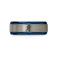engraved rings for couples – blue & gray tungsten distance runner wedding band
