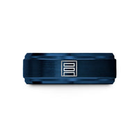 holiday presents for him – blue tungsten equal bars band wedding band