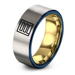 men’s wedding bands – gold & blue & silver tungsten equal bars band ring