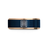 unique presents for men – rose gold & blue tungsten equal bars band wedding band