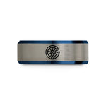 husband Christmas present – black & blue & grey tungsten spoked wheel wrench wedding band