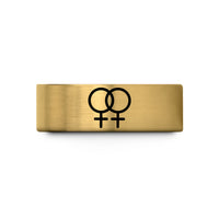 best rings for women – gold tungsten interlocking female symbols wedding band