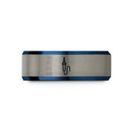 engraved band for couples – blue & gray tungsten soldering iron wedding band