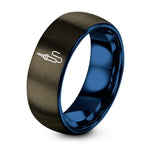 Gift Best Friend Personalized – gunmetal & blue tungsten soldering iron ring