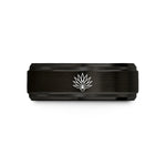 engraved jewelry for friends – black & rose gold tungsten yucca rosette wedding band