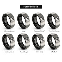 font options for inside engraving on black & gray gift box rings