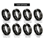 font options for inside engraving on black & silver gift box rings