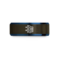 best presents for couples – gunmetal & blue tungsten circuit board traces wedding band