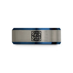 anniversary present for her – black & blue & gray tungsten mercator projection wedding band
