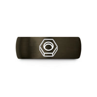 engraved rings for him – gunmetal & black tungsten hex nut wedding band