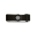 unique men's wedding band – black & silver tungsten ship wheel wedding band