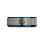 anniversary ring for him – black & blue & grey tungsten starry night crescent wedding band