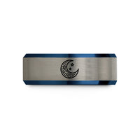 anniversary ring for him – black & blue & grey tungsten starry night crescent wedding band