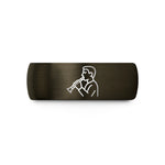 engraved ring for him – gunmetal & black tungsten clarinetist playing wedding band