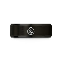 engraved men's ring – black tungsten pomegranate wedding band