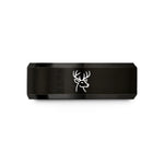 men's engraved wedding bands – black tungsten whitetail buck wedding band